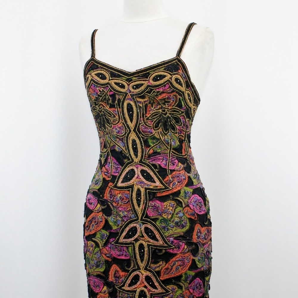 JASDEE Vintage Short Dress Hand Work Beaded & Hand Print On Silk Style 2027M